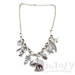 3D Elephant Floral Leaves Shaped Charm Necklace in Silver | Animal Jewelry | DOTOLY