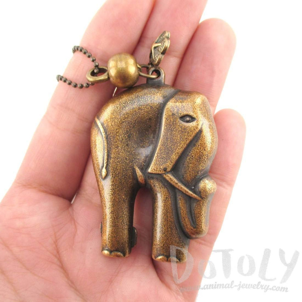 3D Elephant Shaped Pendant Necklace in Brass | Animal Jewelry | DOTOLY