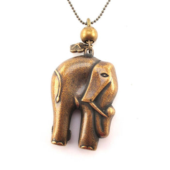3D Elephant Shaped Pendant Necklace in Brass | Animal Jewelry | DOTOLY