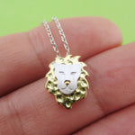 3D Fierce Lion Face Shaped Animal Themed Pendant Necklace in Silver