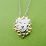 3D Fierce Lion Face Shaped Animal Themed Pendant Necklace in Silver