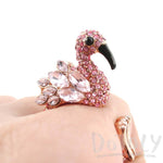 3D Flamingo Bird Shaped Animal Wrap Ring in Pink with Rhinestones | US Size 6 to 7 | DOTOLY