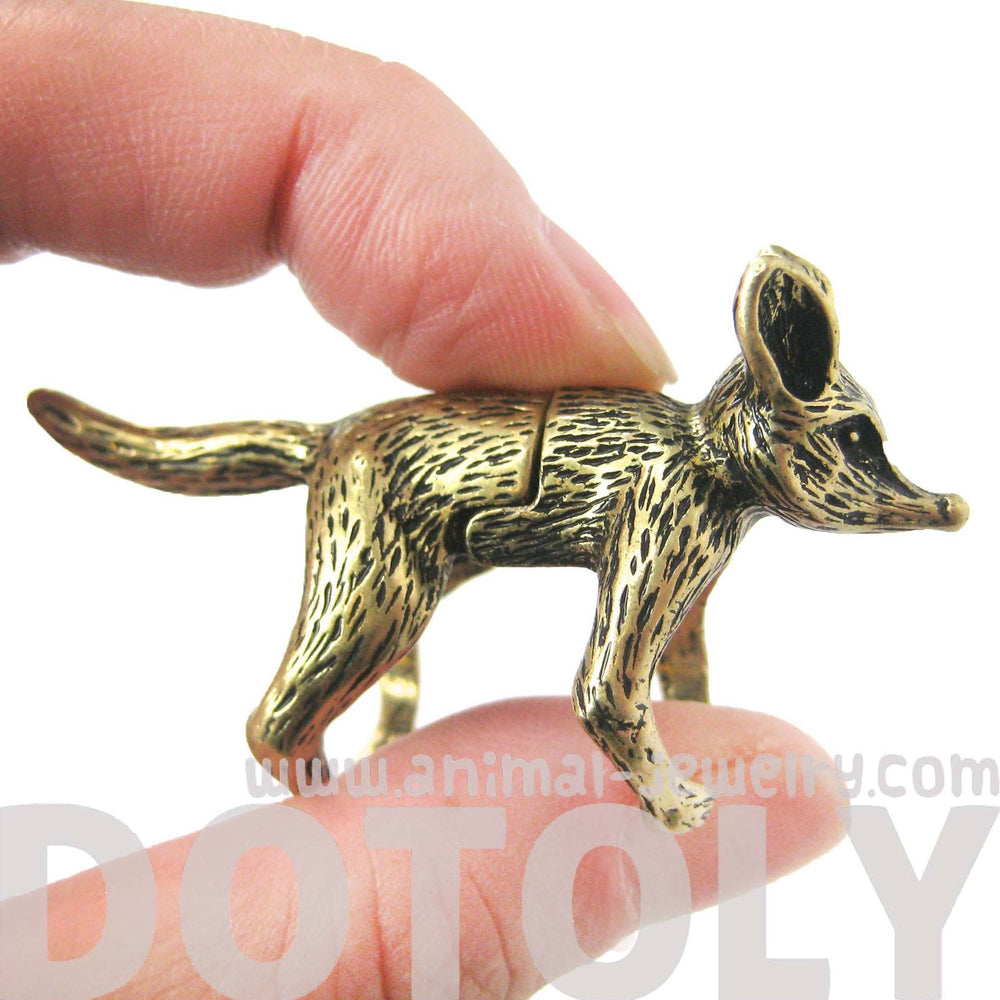 3D Fox Wolf Shaped Animal Wrap Armor Knuckle Joint Ring in Brass | Size 5 to 9 | DOTOLY