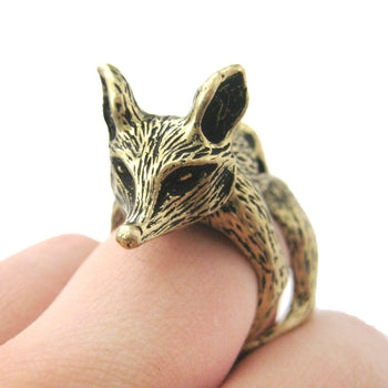 3D Fox Wolf Shaped Animal Wrap Armor Knuckle Joint Ring in Brass | Size 5 to 9 | DOTOLY