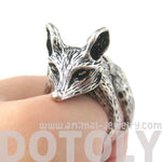 3D Fox Wolf Shaped Animal Wrap Armor Knuckle Joint Ring in Silver | Size 5 to 9 | DOTOLY