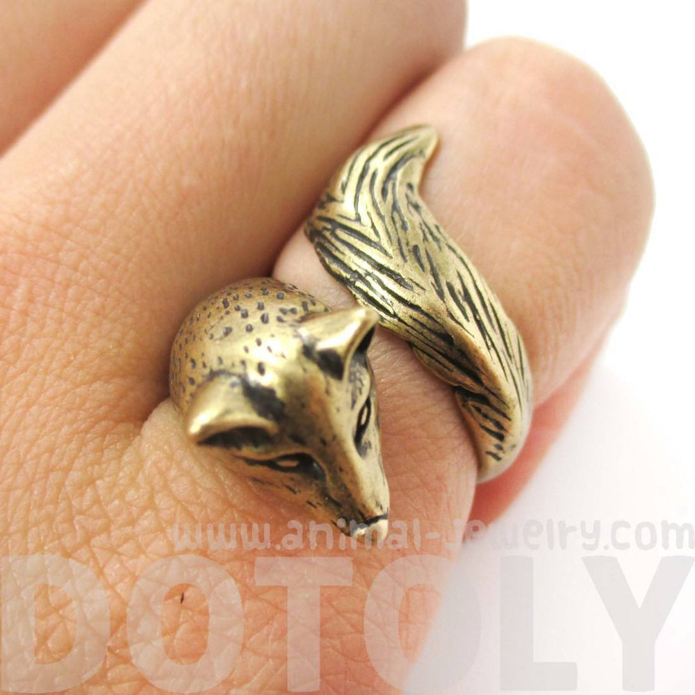 3D Fox Wrapped Around Your Finger Shaped Animal Ring in Brass | US Size 5 to 9 | DOTOLY