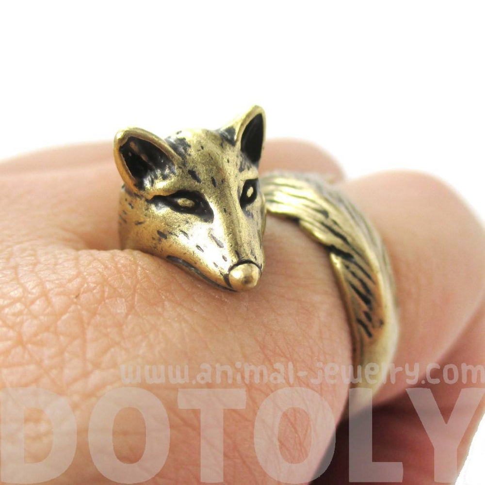 3D Fox Wrapped Around Your Finger Shaped Animal Ring in Brass | US Size 5 to 9 | DOTOLY