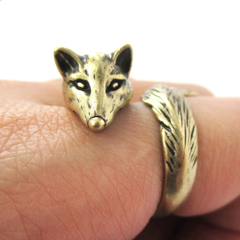 3D Fox Wrapped Around Your Finger Shaped Animal Ring in Brass | US Size 5 to 9 | DOTOLY