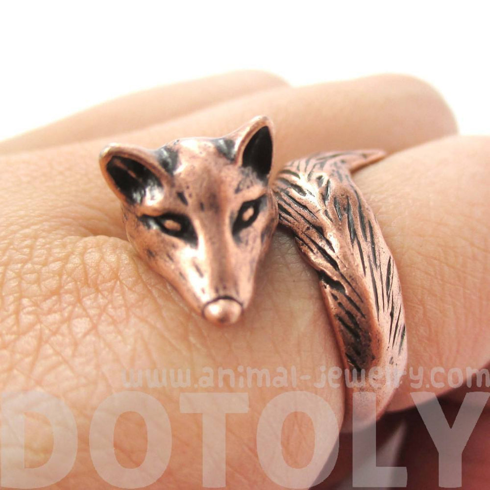 3D Fox Wrapped Around Your Finger Shaped Animal Ring in Copper | US Size 5 to 9 | DOTOLY