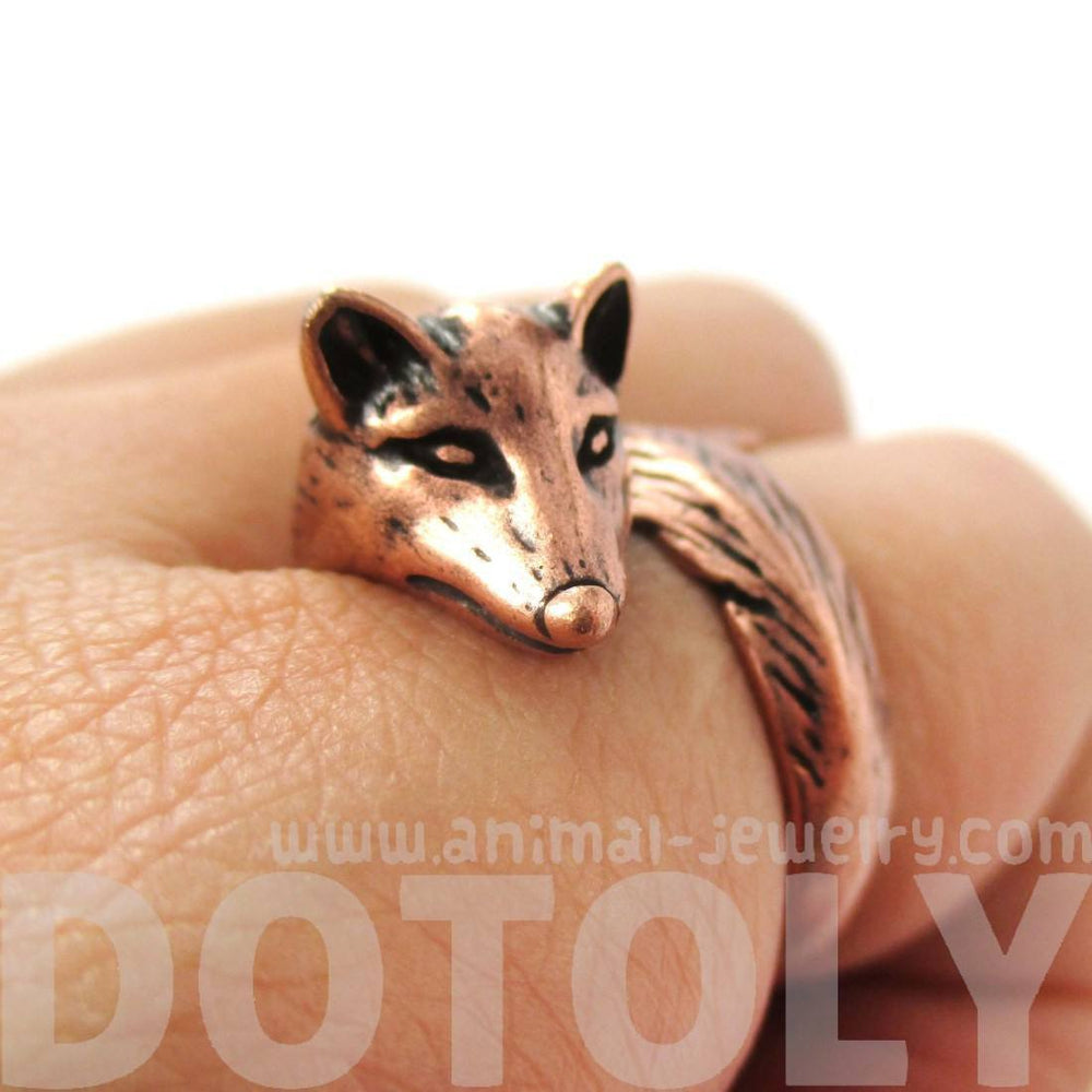 3D Fox Wrapped Around Your Finger Shaped Animal Ring in Copper | US Size 5 to 9 | DOTOLY