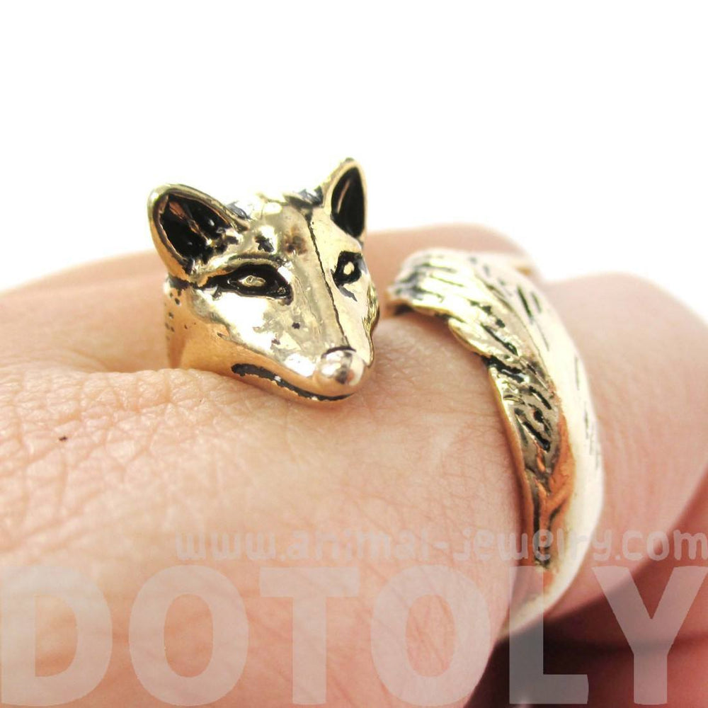 3D Fox Wrapped Around Your Finger Shaped Animal Ring in Shiny Gold | US Size 5 to 9 | DOTOLY