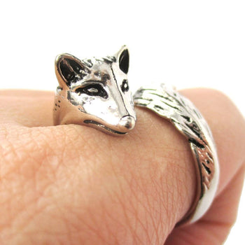 3D Fox Wrapped Around Your Finger Shaped Animal Ring in Shiny Silver | US Size 5 to 9 | DOTOLY
