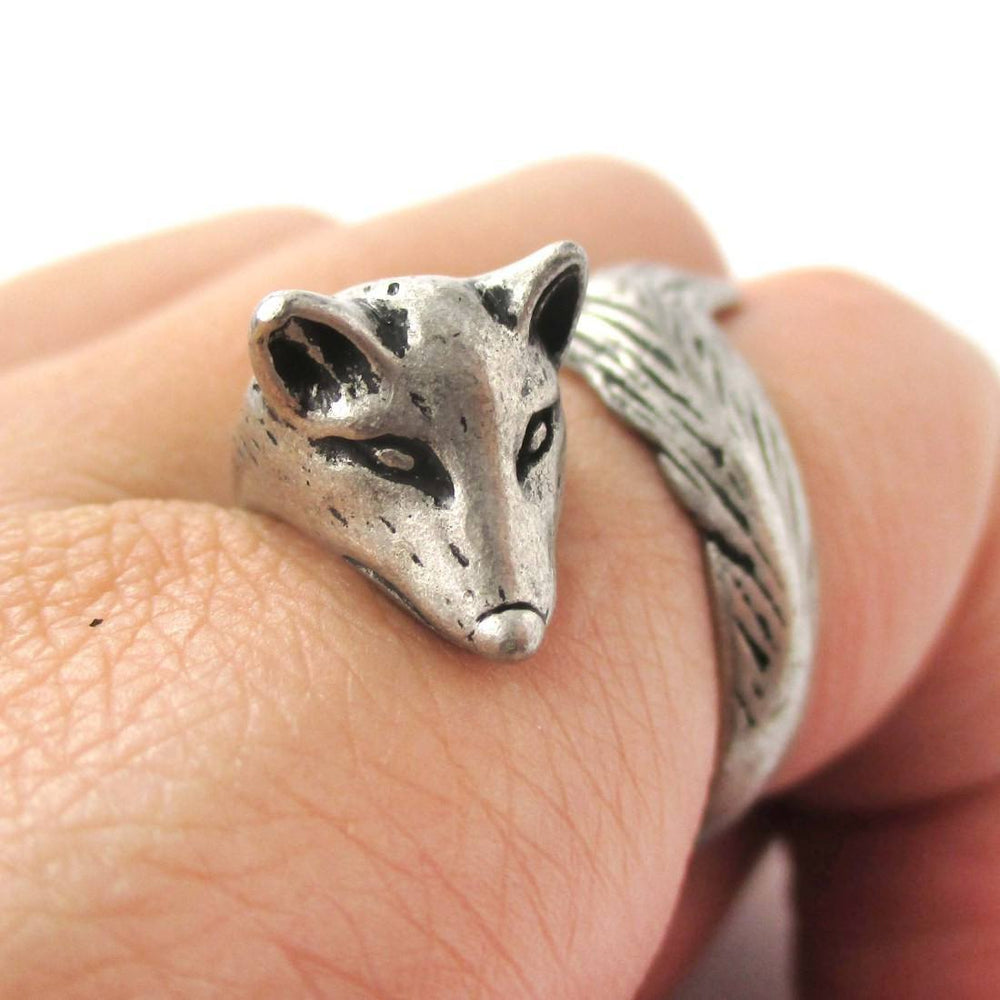 3D Fox Wrapped Around Your Finger Shaped Animal Ring in Silver | US Size 5 to 9 | DOTOLY