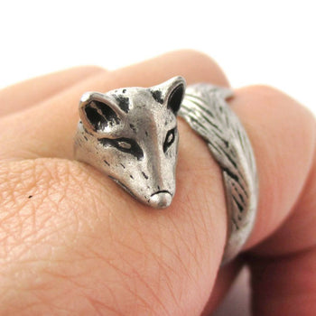 3D Fox Wrapped Around Your Finger Shaped Animal Ring in Silver | US Size 5 to 9 | DOTOLY