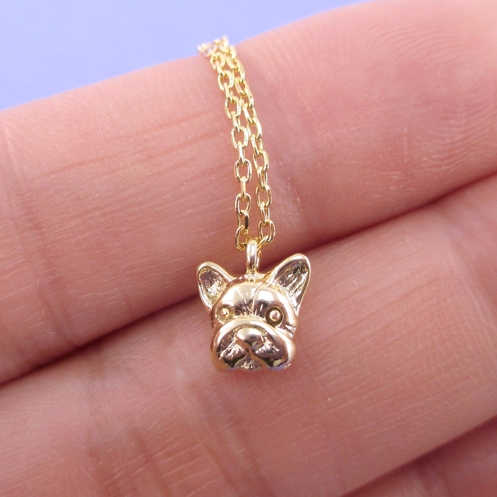 3D French Bulldog Puppy Dog Face Shaped Dainty Pendant Necklace