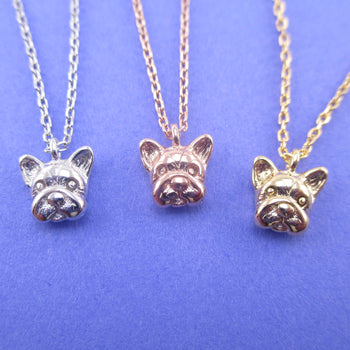 3D French Bulldog Puppy Dog Face Shaped Dainty Pendant Necklace