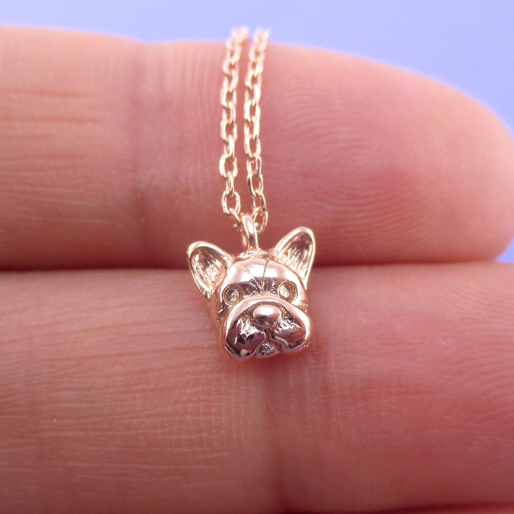 3D French Bulldog Puppy Dog Face Shaped Dainty Pendant Necklace