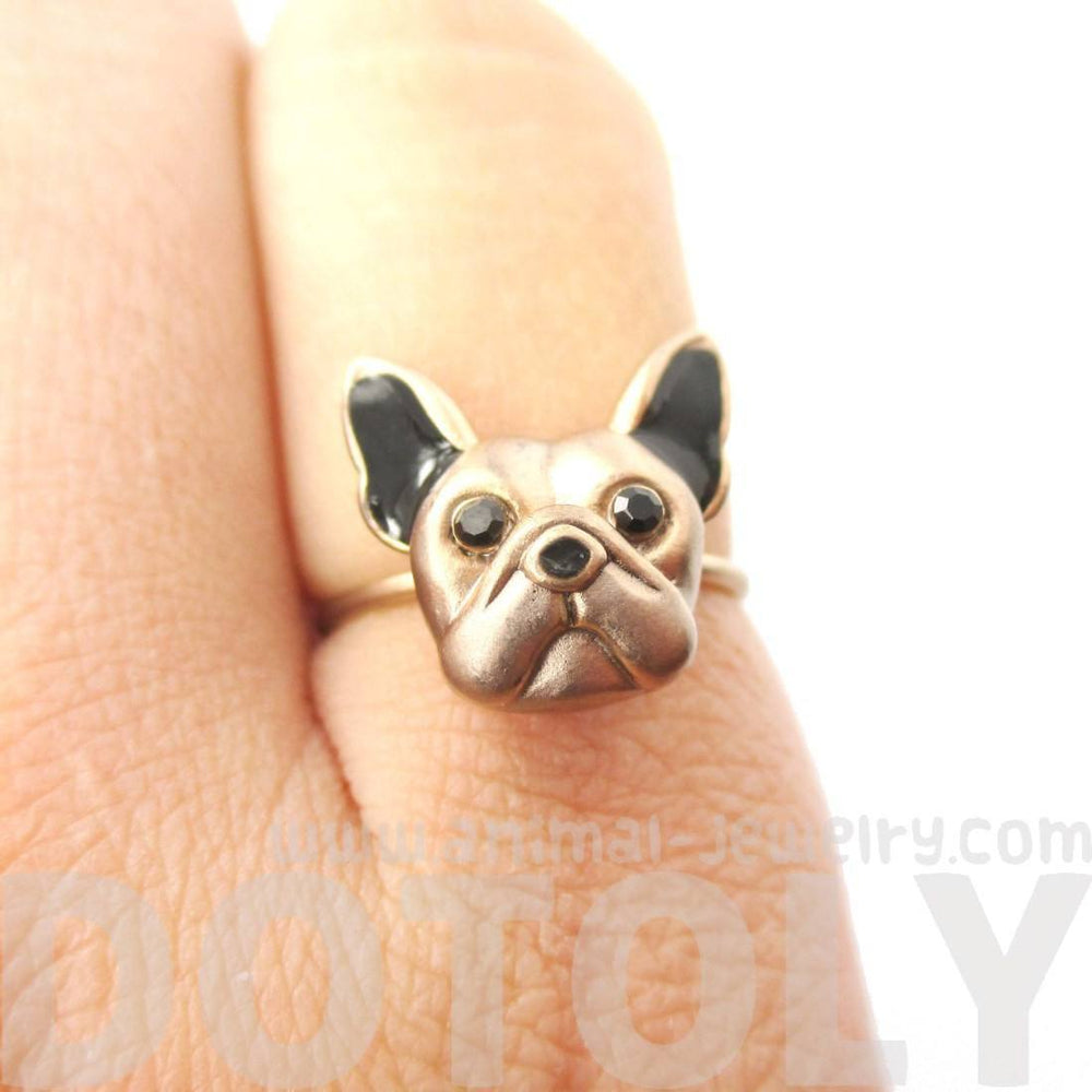 3D French Bulldog Puppy Face Shaped Animal Ring in Size 6 | Gifts for Dog Lovers | DOTOLY