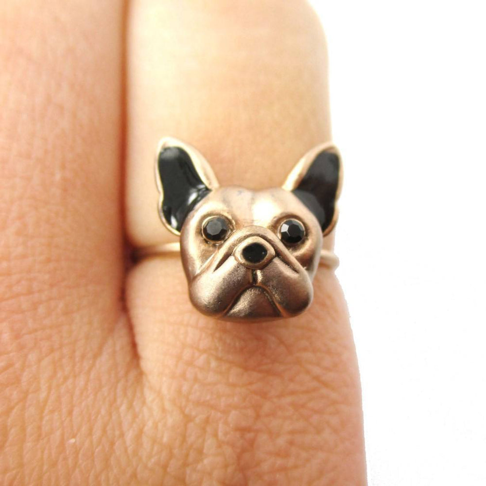 3D French Bulldog Puppy Face Shaped Animal Ring in Size 6 | Gifts for Dog Lovers | DOTOLY