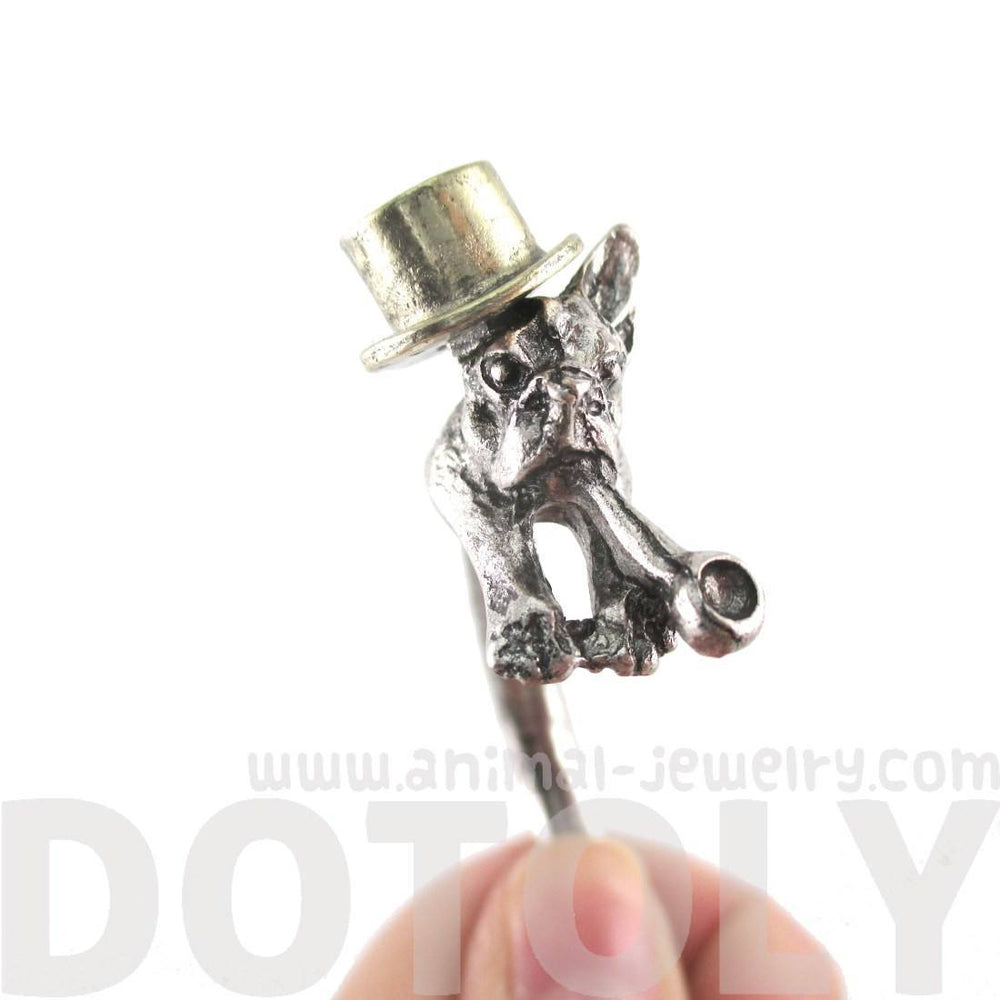 3D French Bulldog with Top Hat and Pipe Wrapped Around Your Wrist Shaped Bangle Bracelet | DOTOLY
