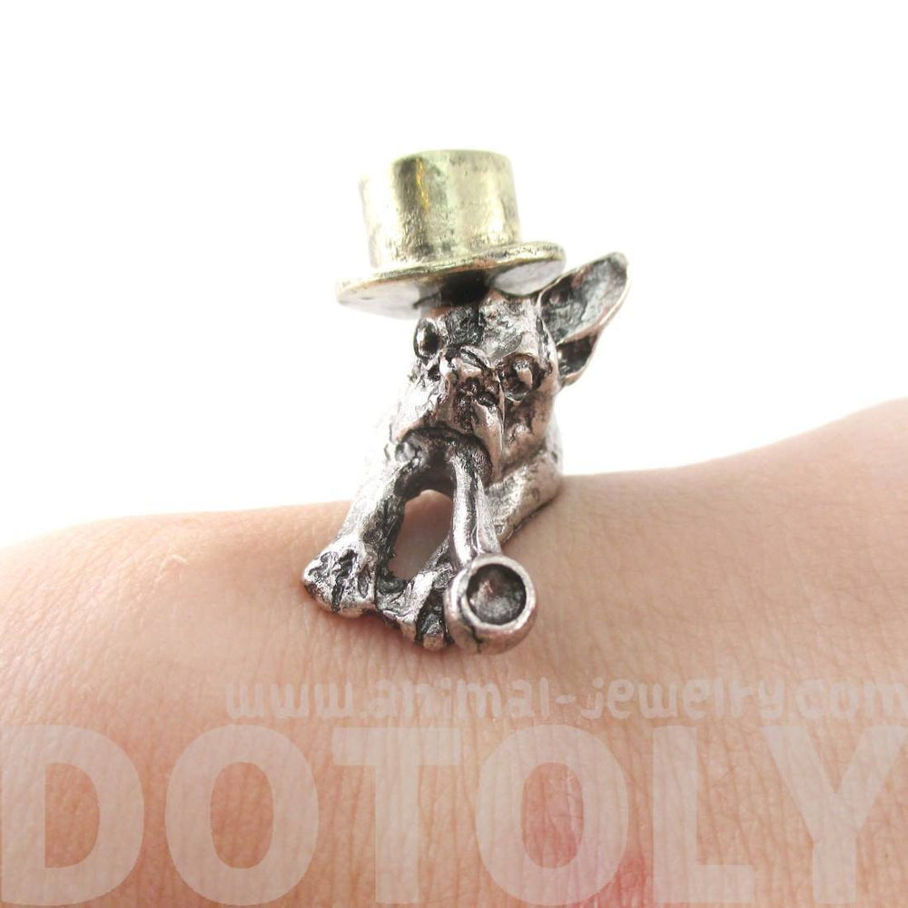 3D French Bulldog with Top Hat and Pipe Wrapped Around Your Wrist Shaped Bangle Bracelet | DOTOLY
