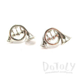 3D French Horn Shaped Music Themed Stud Earrings in Silver | DOTOLY | DOTOLY