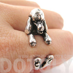 3D French Poodle Dog Shaped Animal Wrap Ring in Shiny Silver | Sizes 4 to 8.5 | DOTOLY