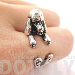 3D French Poodle Dog Shaped Animal Wrap Ring in Shiny Silver | Sizes 4 to 8.5 | DOTOLY
