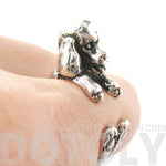 3D French Poodle Dog Shaped Animal Wrap Ring in Shiny Silver | Sizes 4 to 8.5 | DOTOLY