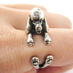3D French Poodle Dog Shaped Animal Wrap Ring in Shiny Silver | Sizes 4 to 8.5 | DOTOLY