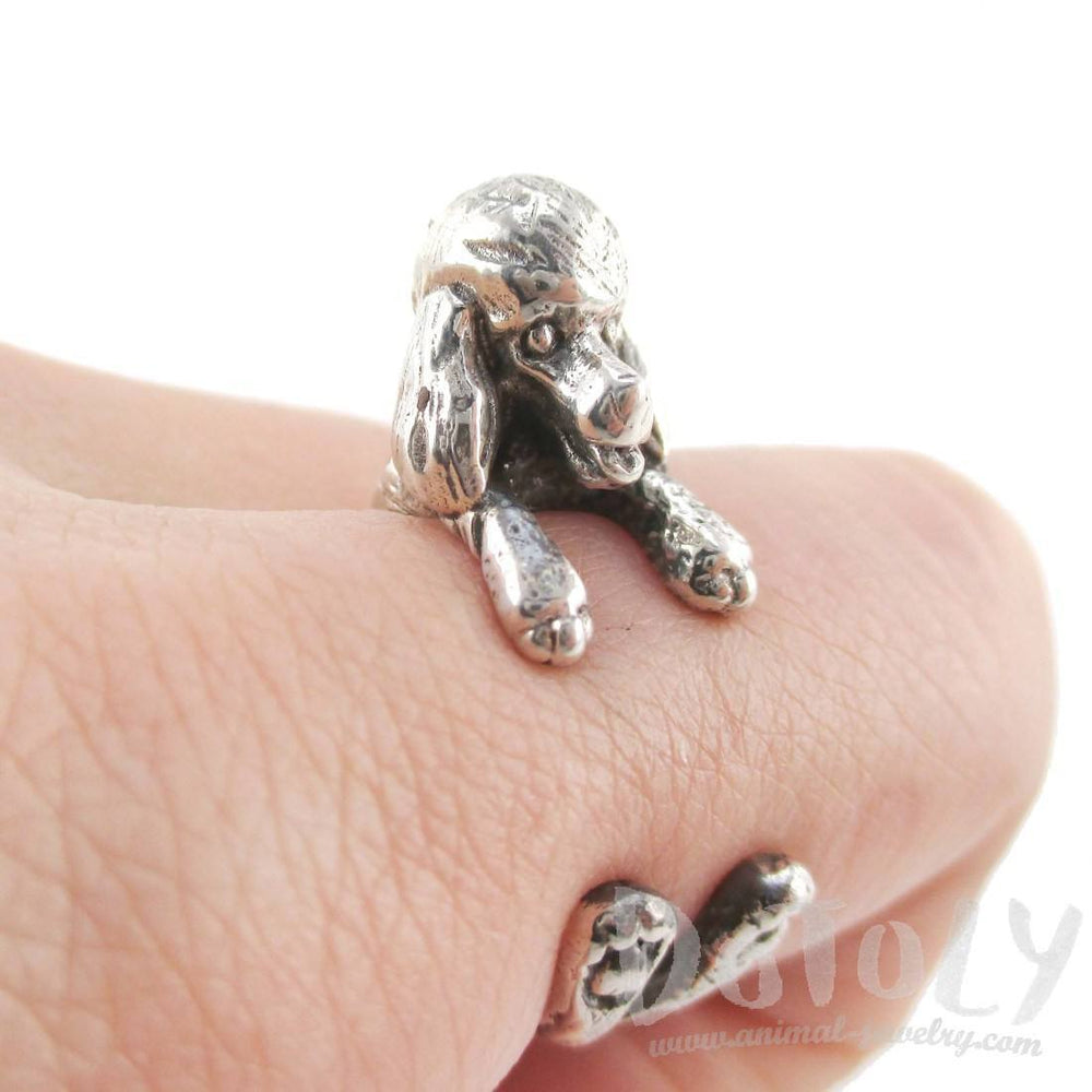 3D French Poodle Shaped Animal Wrap Ring in 925 Sterling Silver | Sizes 4 to 8.5 | DOTOLY