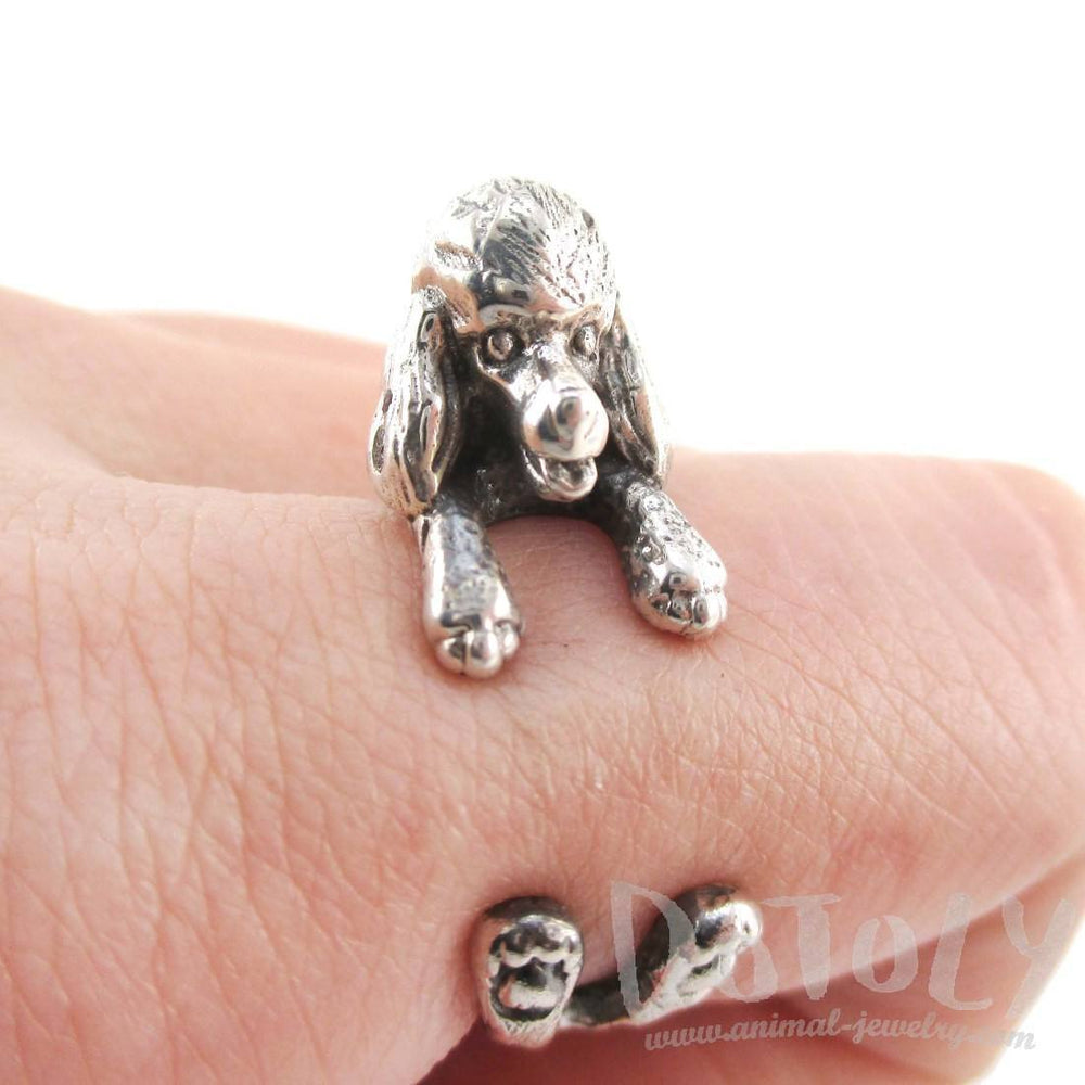 3D French Poodle Shaped Animal Wrap Ring in 925 Sterling Silver | Sizes 4 to 8.5 | DOTOLY