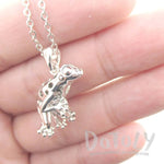 3D Frog Shaped Pendant Necklace in Silver with Rhinestones | DOTOLY