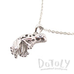 3D Frog Shaped Pendant Necklace in Silver with Rhinestones | DOTOLY