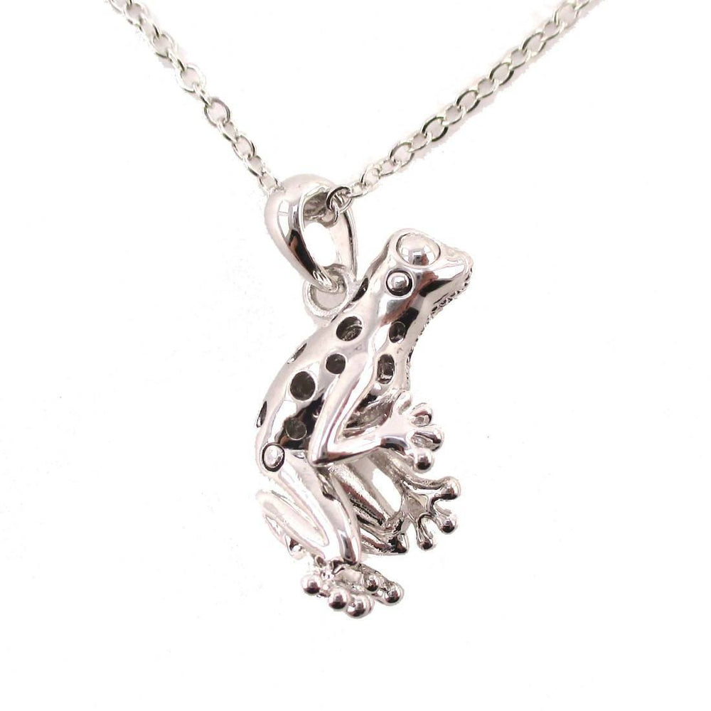 3D Frog Shaped Pendant Necklace in Silver with Rhinestones | DOTOLY