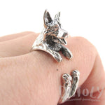 3D German Shepherd Shaped Animal Ring in 925 Sterling Silver | Sizes 5 to 9 | DOTOLY