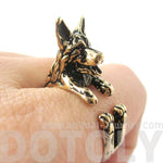 3D German Shepherd Shaped Animal Wrap Ring in Shiny Gold | Sizes 4 to 8.5 | DOTOLY