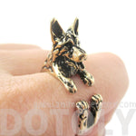 3D German Shepherd Shaped Animal Wrap Ring in Shiny Gold | Sizes 4 to 8.5 | DOTOLY