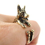 3D German Shepherd Shaped Animal Wrap Ring in Shiny Gold | Sizes 4 to 8.5 | DOTOLY