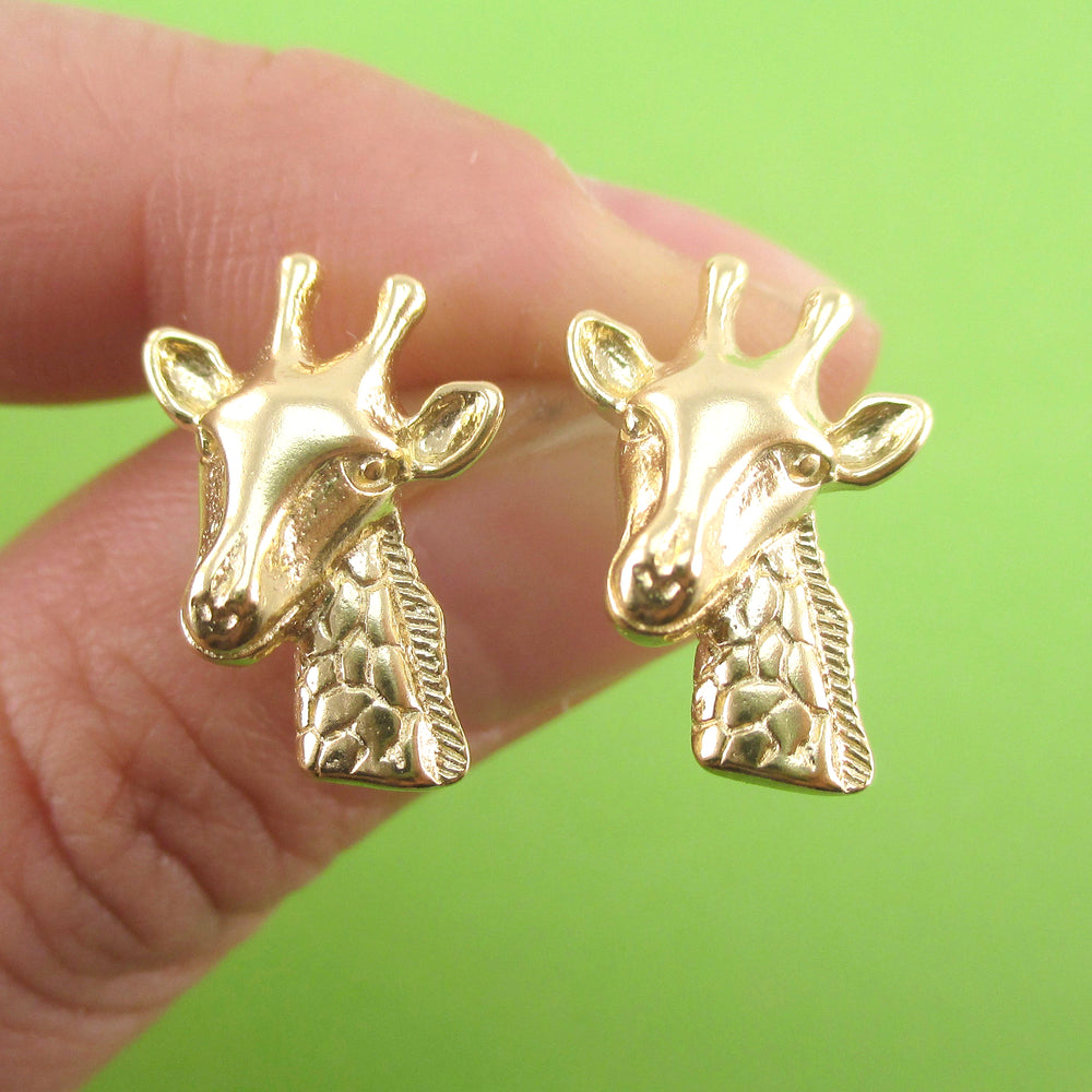 3D Giraffe Head Shaped Allergy Free Stud Earrings in Gold or Rose Gold