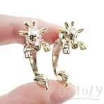 3D Giraffe Shaped Front and Back Two Part Stud Earrings in Gold | DOTOLY