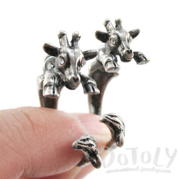 3D Giraffe Shaped Front and Back Two Part Stud Earrings in Silver | DOTOLY