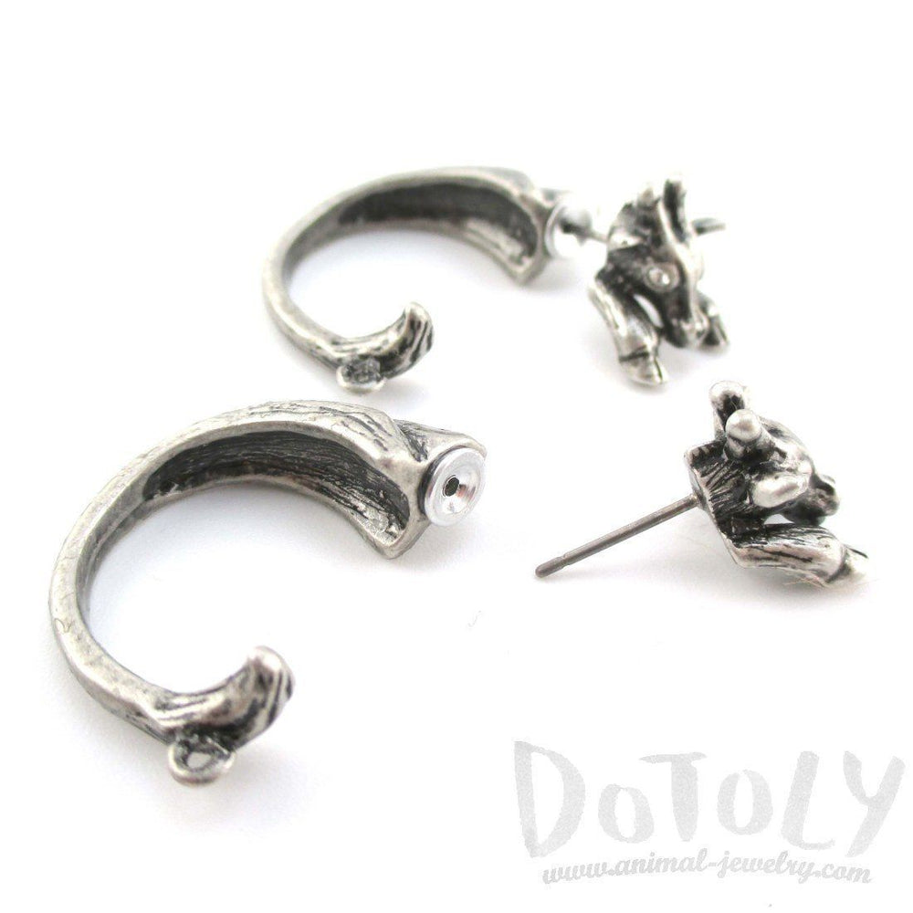 3D Giraffe Shaped Front and Back Two Part Stud Earrings in Silver | DOTOLY