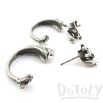 3D Giraffe Shaped Front and Back Two Part Stud Earrings in Silver | DOTOLY