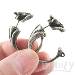 3D Giraffe Shaped Front and Back Two Part Stud Earrings in Silver | DOTOLY