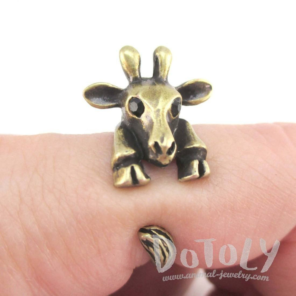 3D Giraffe Wrapped Around Your Finger Animal Ring in Brass | DOTOLY