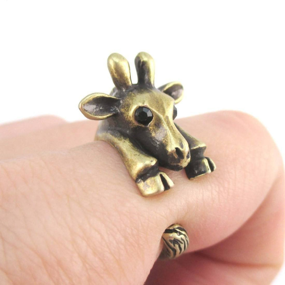 3D Giraffe Wrapped Around Your Finger Animal Ring in Brass | DOTOLY