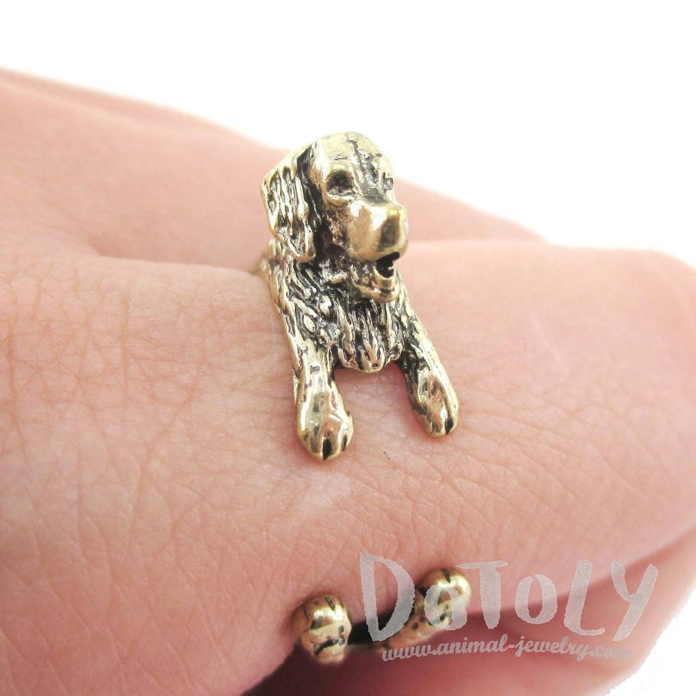 3D Golden Retriever Shaped Animal Wrap Ring in Brass | Animal Rings