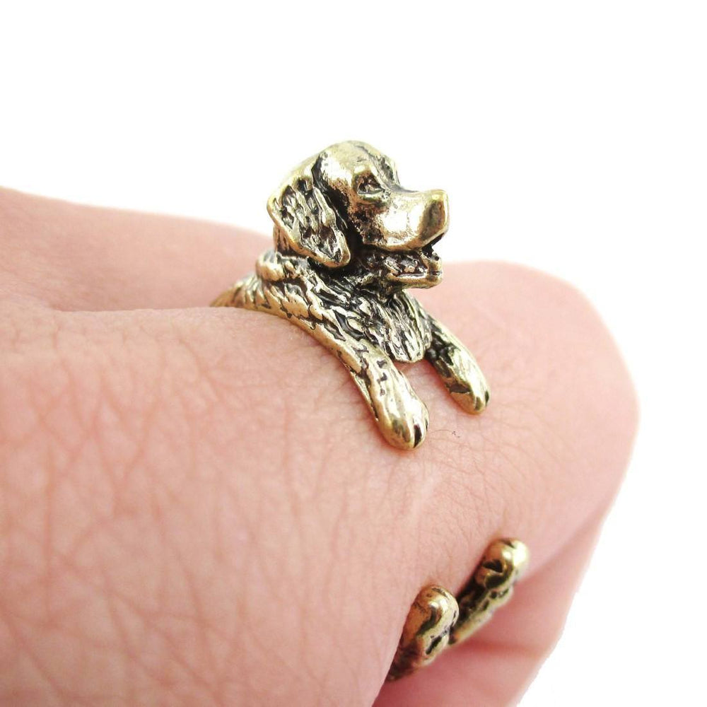 3D Golden Retriever Shaped Animal Wrap Ring in Brass | Animal Rings