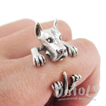 3D Great Dane German Mastiff Dog Shaped Animal Wrap Ring in Silver